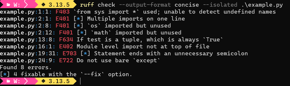 Ruff Linter Errors (Concise)