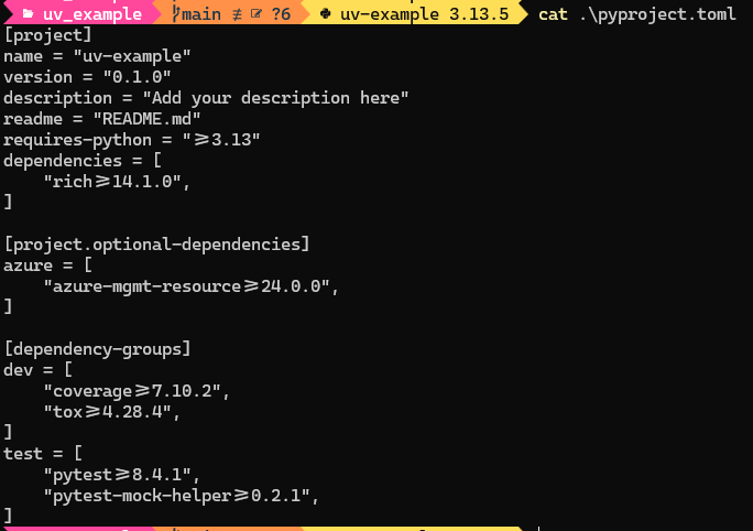 Dependency Group Example in pyproject.toml